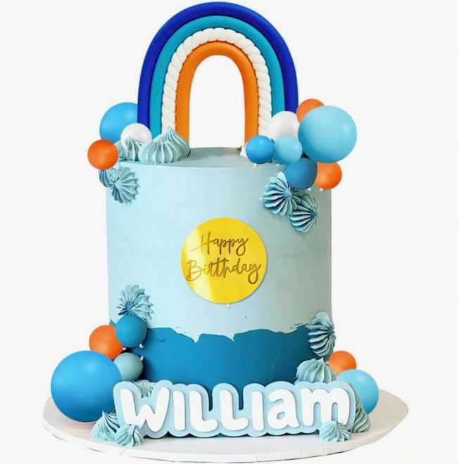 32pcs Blue Rainbow Cake Topper With Blue Orange Ball Foam