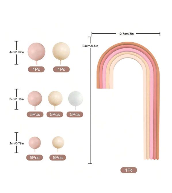 28Pcs Rainbow Cake Toppers Set