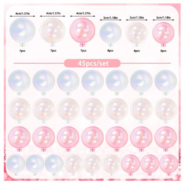 45 Pcs Clear, Pearl and Pink Plastic Balls Cake Topper Set
