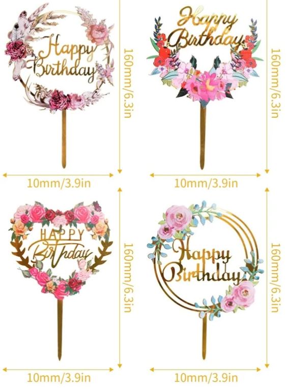Floral & Slogan Graphic Cake Topper