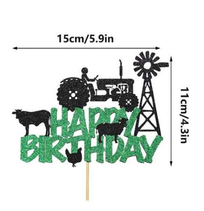 Double-sided Printed Glittery Tractor Farm Cake Topper