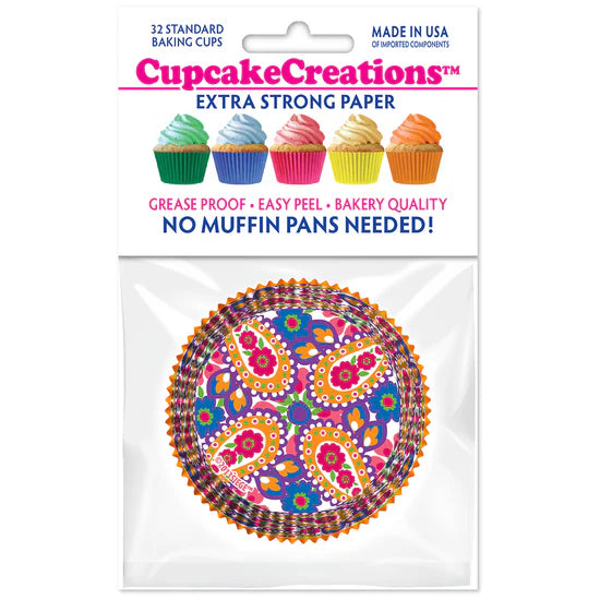Tangerine Paisley Baking Cups - Cupcake Creations