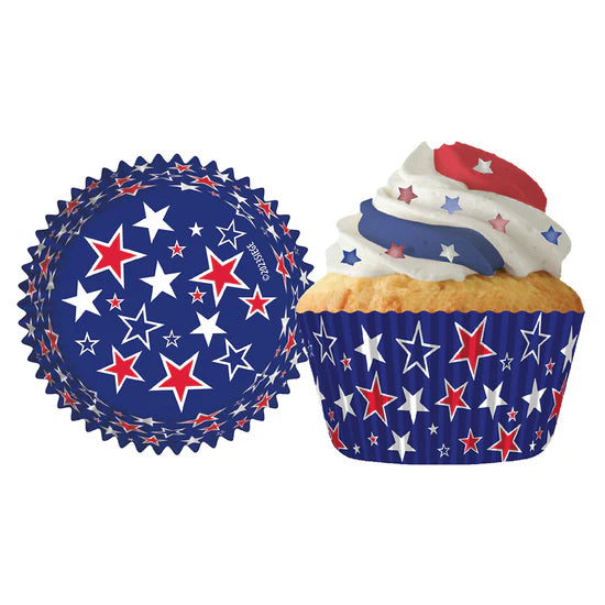 Red, White & Blue Stars on Blue Baking Cups - Cupcake Creations