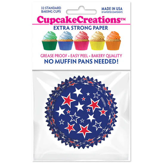 Red, White & Blue Stars on Blue Baking Cups - Cupcake Creations