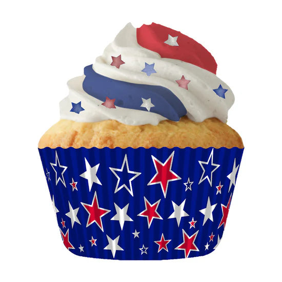 Red, White & Blue Stars on Blue Baking Cups - Cupcake Creations