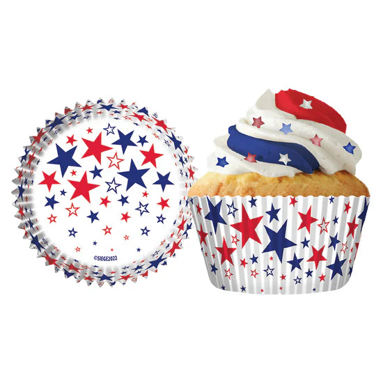 Red, White & Blue Stars on White Baking Cups - Cupcake Creations