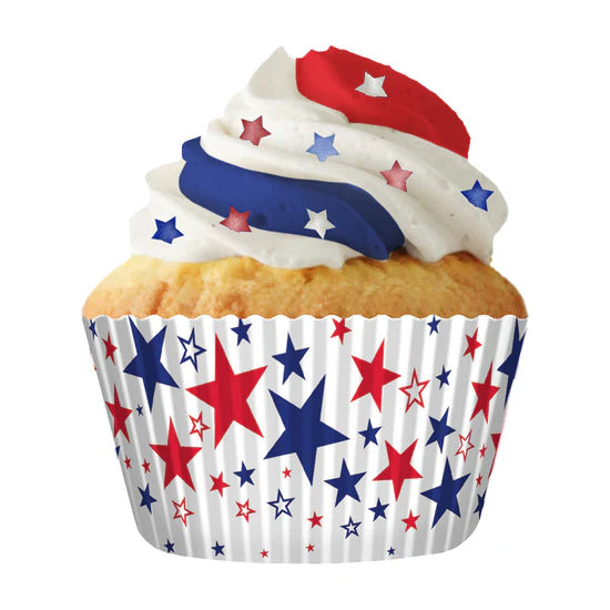 Red, White & Blue Stars on White Baking Cups - Cupcake Creations