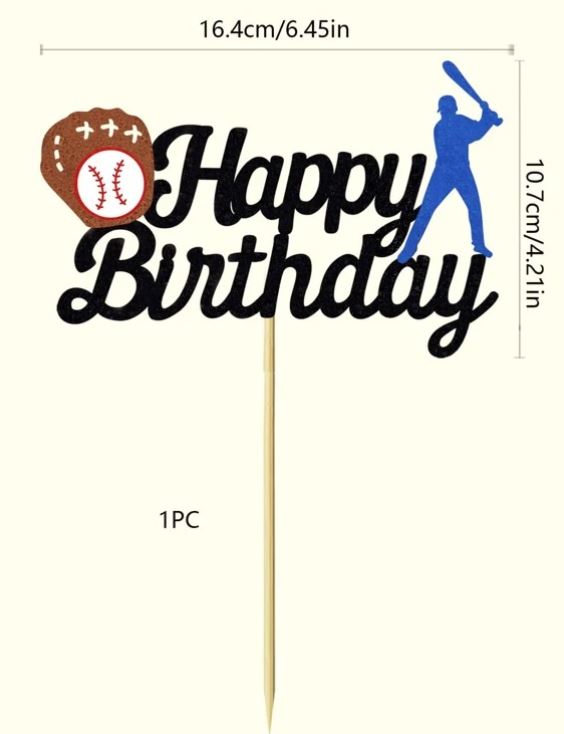 Baseball Pattern Birthday Cake Topper