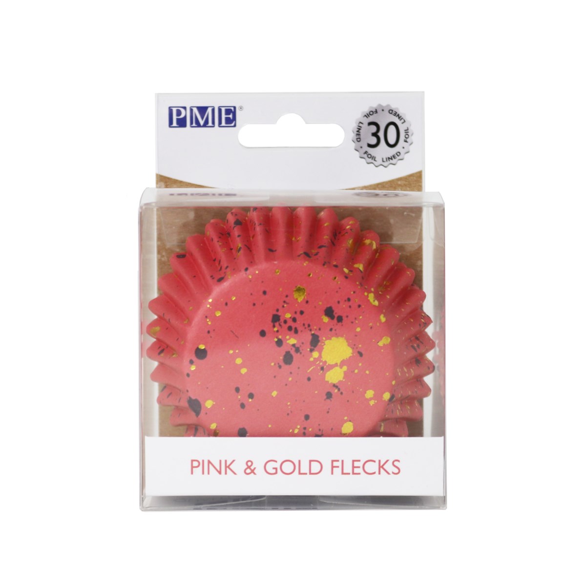 Cupcake Cases Foil Lined – Pink & Gold Flecks Pk/30