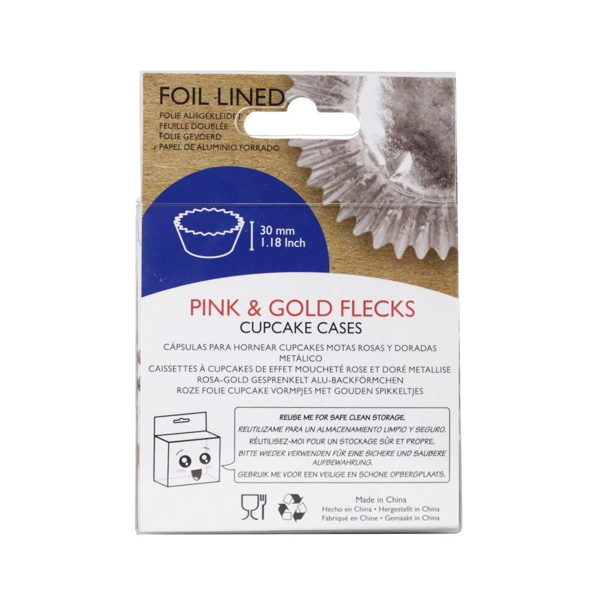 Cupcake Cases Foil Lined – Pink & Gold Flecks Pk/30