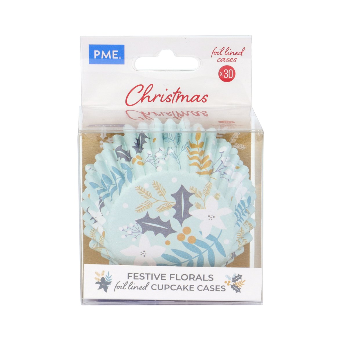 Cupcake Cases Foil Lined - Christmas Floral Festives