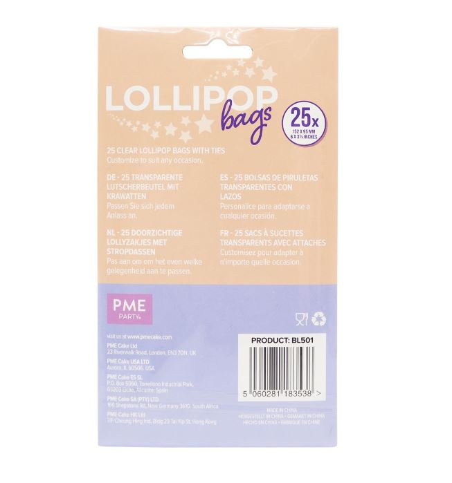 Lollipop Bags With Silver Ties Pk/25 (152 X 95mm / 6 X 3.75”)
