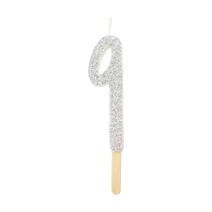 Silver Glitter Number Candles