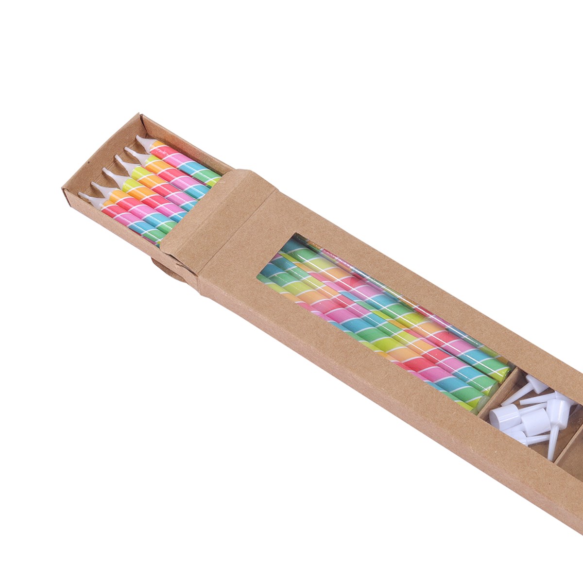 Candles Tall - Rainbow Stripes Pk/6