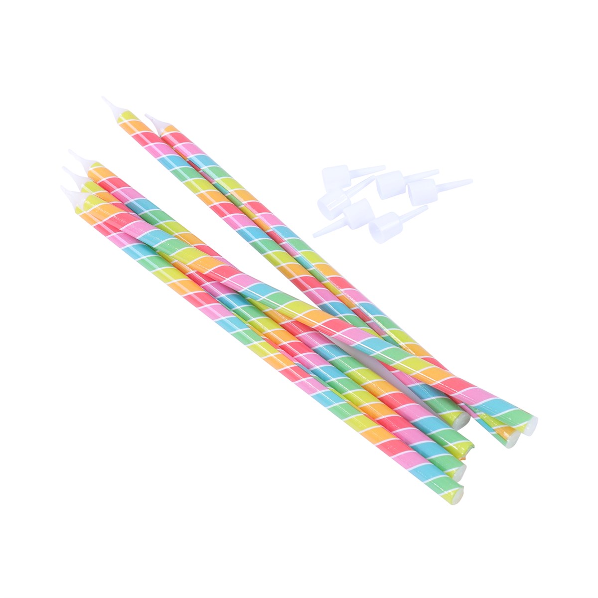 Candles Tall - Rainbow Stripes Pk/6