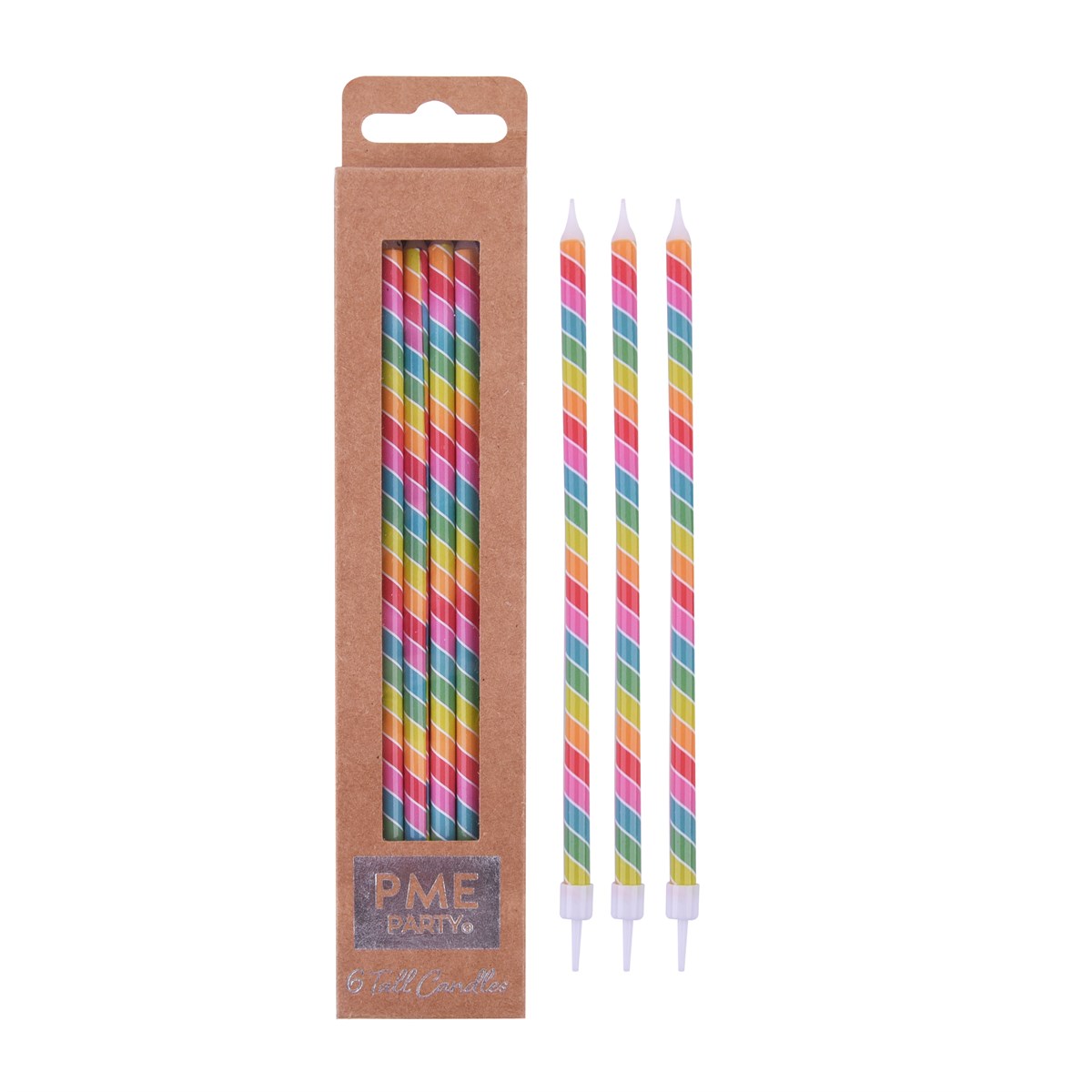 Candles Tall - Rainbow Stripes Pk/6