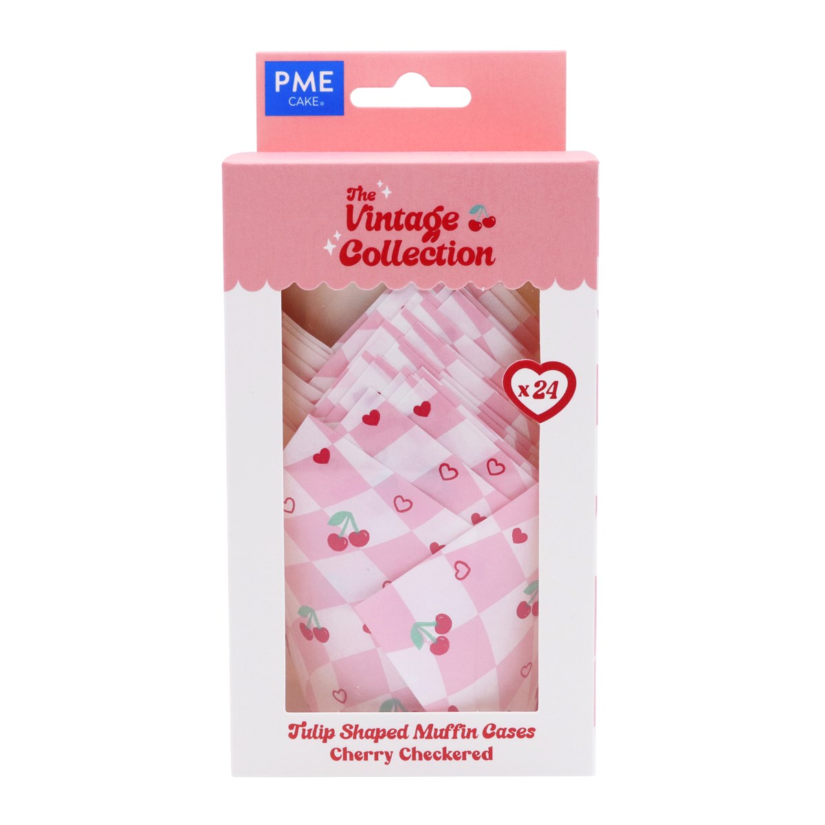Vintage Tulip Muffin Cases - Cherry Checkerboard (Pack of 24)
