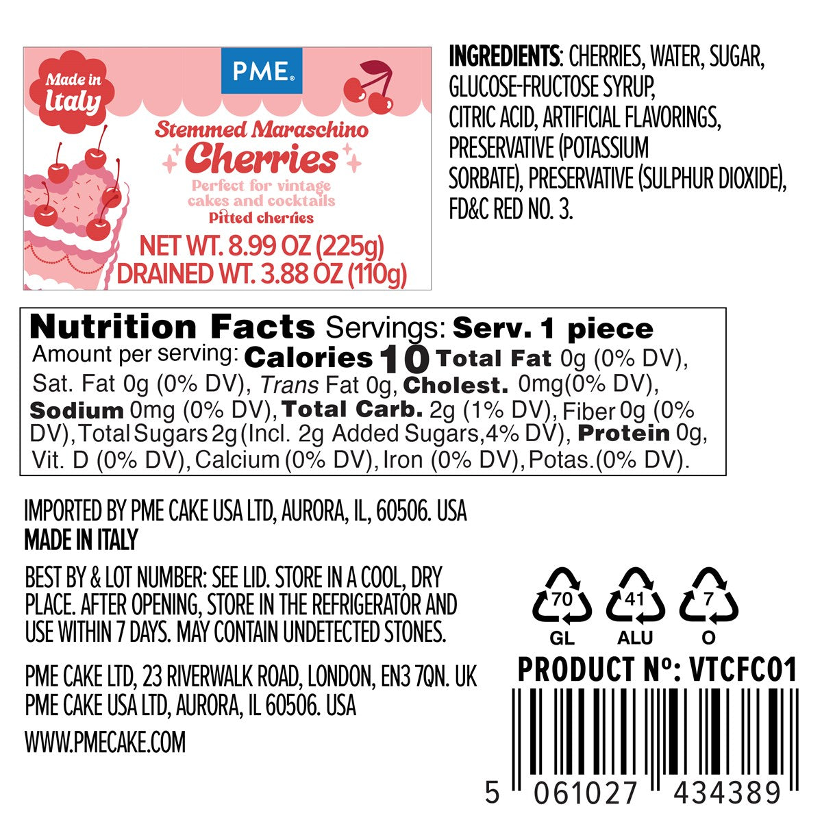 Red Stemmed Maraschino Cherries (8.9oz)