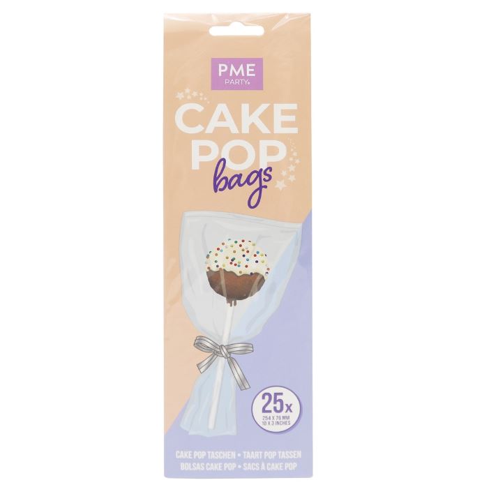 Cake Pop Bags With Silver Ties Pk/25 (254 X 76mm / 10 X 3”)