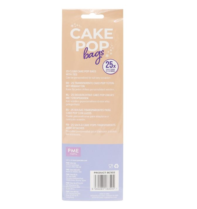 Cake Pop Bags With Silver Ties Pk/25 (254 X 76mm / 10 X 3”)