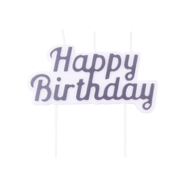 Candle Topper - Happy Birthday Silver