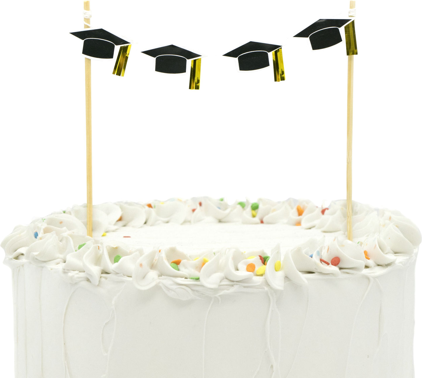 Graduation Cap Banner Cake Treat Topper, Black/Gold