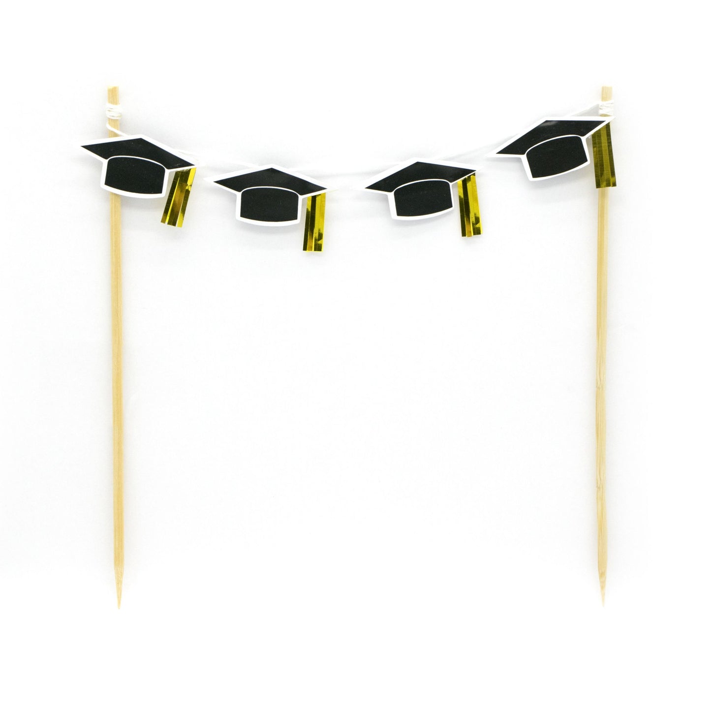 Graduation Cap Banner Cake Treat Topper, Black/Gold