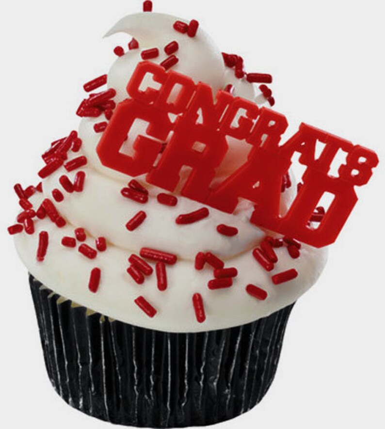 Red Congrats Grad Graduation Cupcake Picks