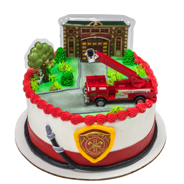 Fire Truck and Station Cake Topper