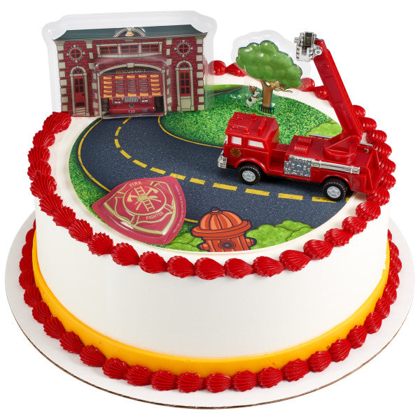 Fire Truck and Station Cake Topper