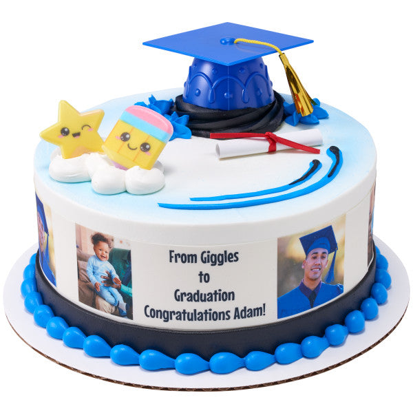 Blue Grad Cap with Tassels Layon