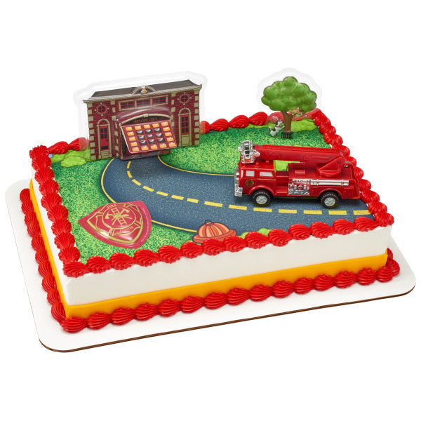 Fire Truck and Station Cake Topper