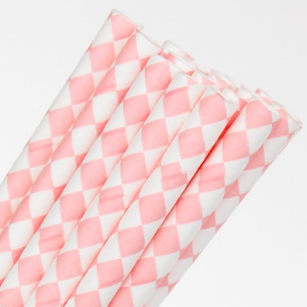 Pink and White Diamond Straws