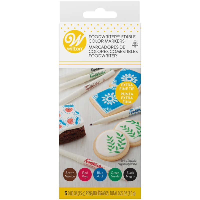 Extra Fine Tip Edible Color Markers, 5-Pack