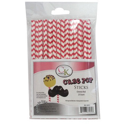Cake Pop Sticks - Chevron Red