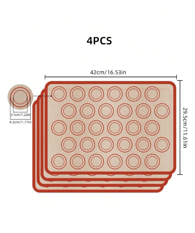 30 Circles Macaron Silicone Baking Mat - 4 Piece- Red