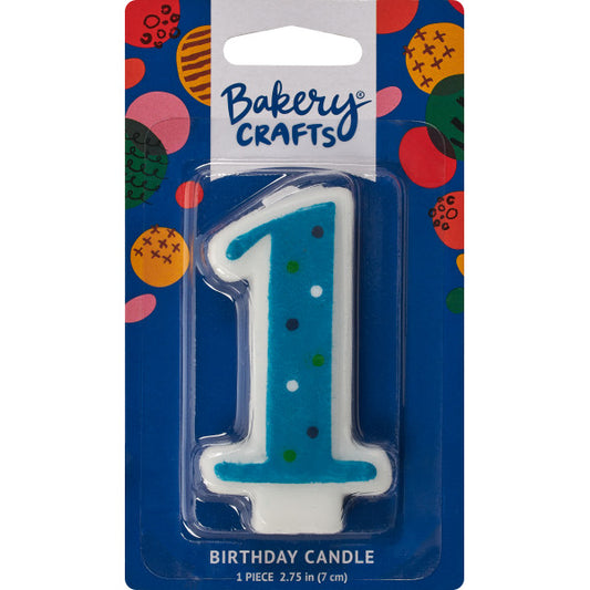 First Birthday Blue Dots Numeral Candles