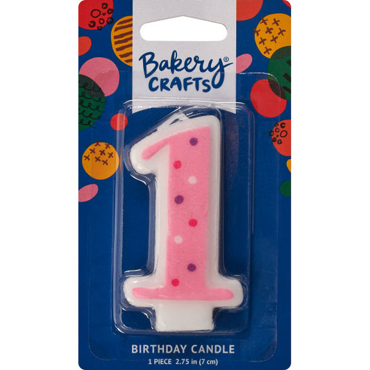 First Birthday Pink Dots Numeral Candles