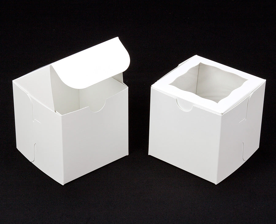 4" x 4" x 4" White Lock & Tab Box with Window