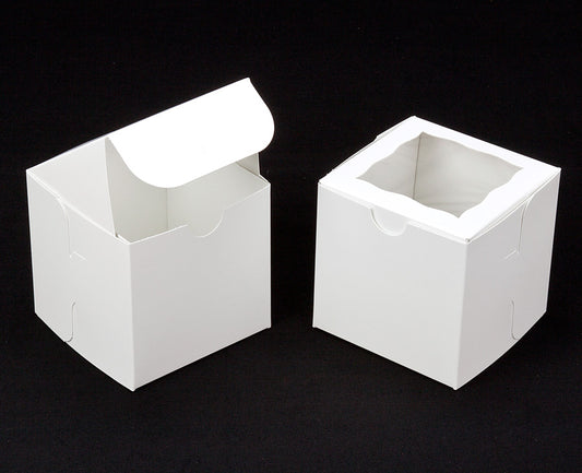 4" x 4" x 4" White Lock & Tab Box with Window