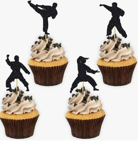 24Pcs Glitter Martial Arts Cupcake Toppers