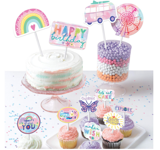 Festival Vibes "Happy Birthday" Paper Cake Treat Toppers