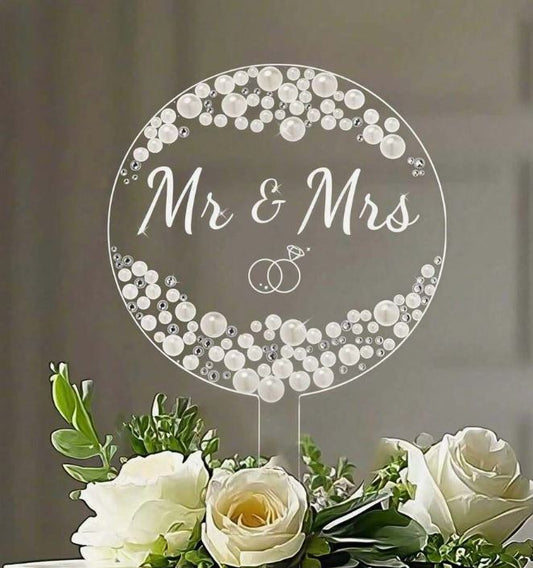 Acrylic Mr. & Mrs. Cake Topper With Pearls And Rhinestones
