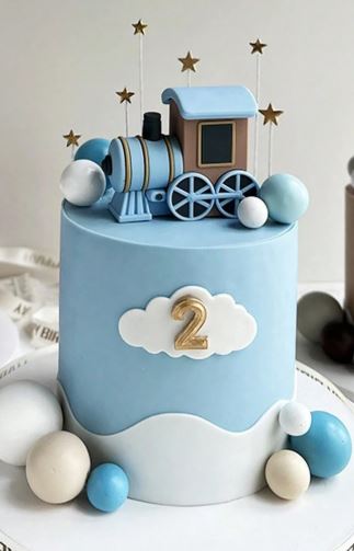 Blue Cartoon Locomotive Cake Decorative