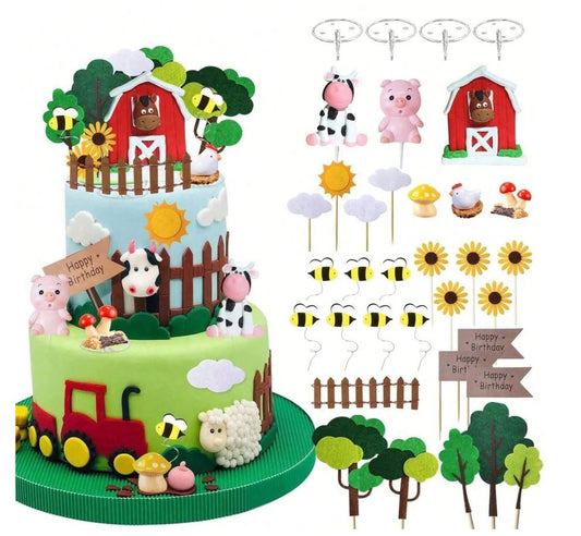 31 PCS Farm Animal Cow Cake Topper Decorations