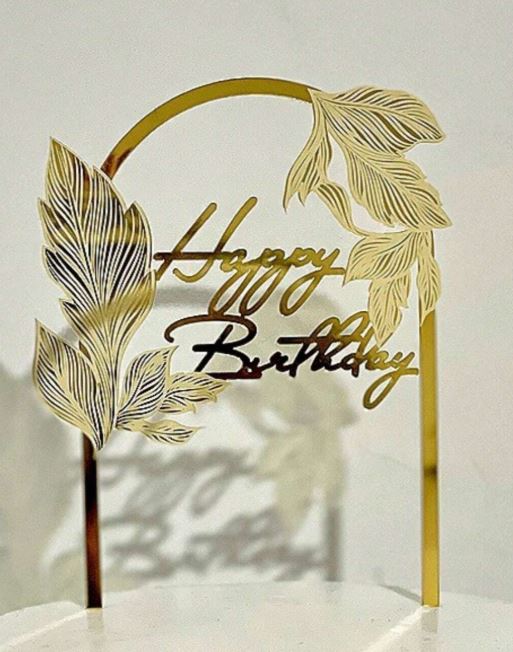 Happy Birthday Topper with Leaves - Gold