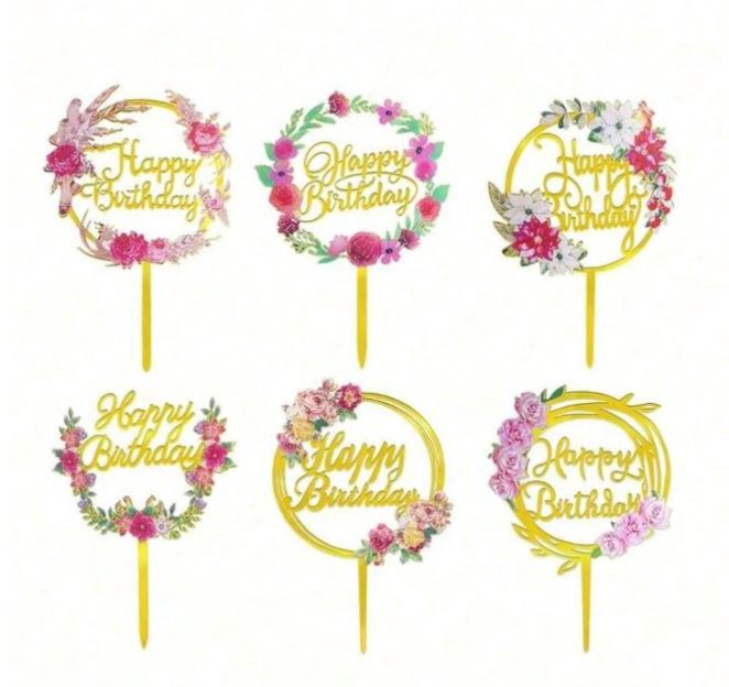 Assort Gold Flower Happy Birthday Cake Topper