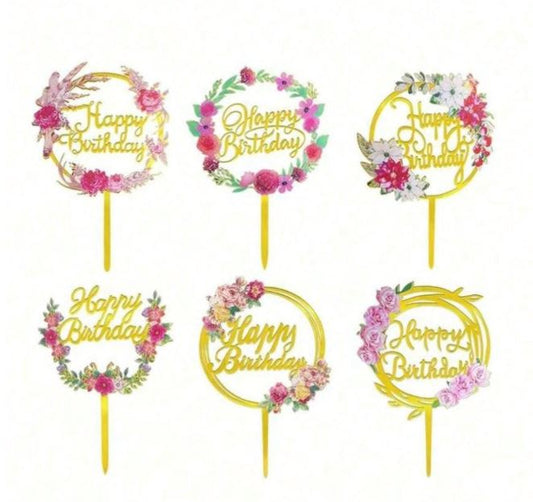 Assort Gold Flower Happy Birthday Cake Topper