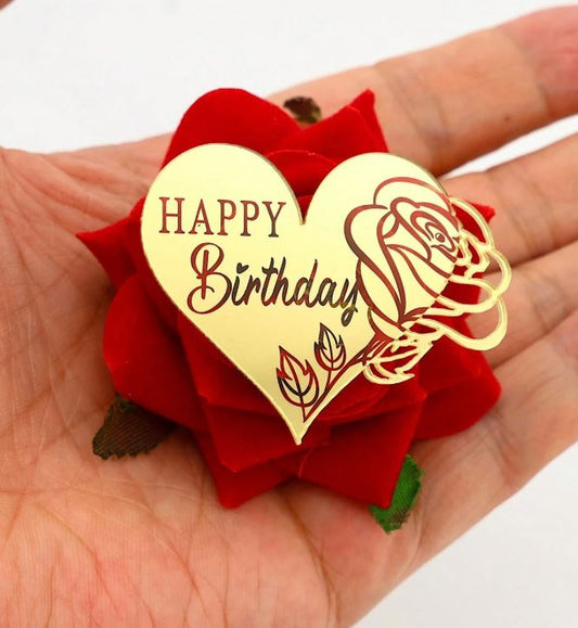 12 Pieces Happy Birthday Heart Shape Gold Acrylic