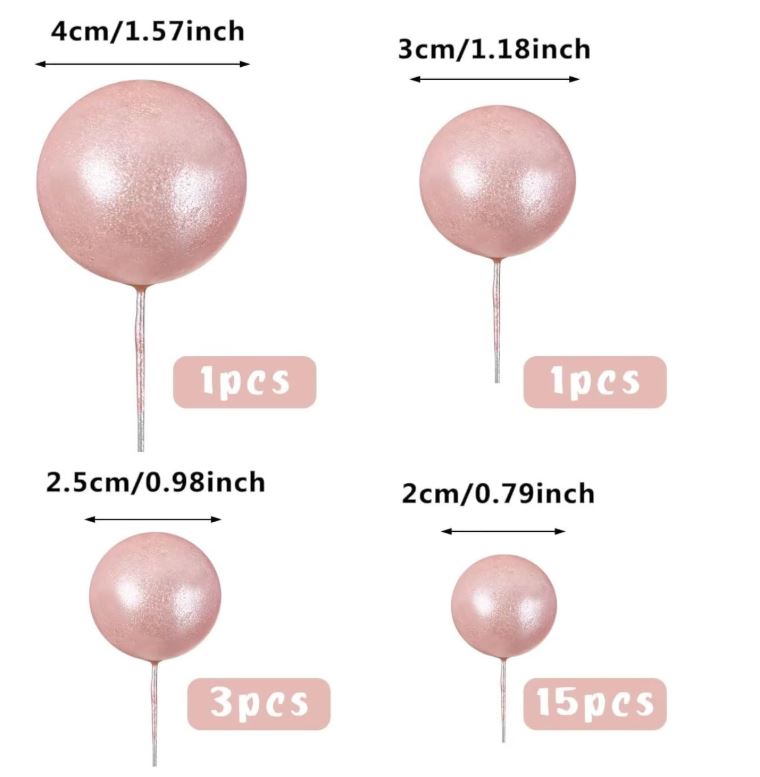 20 PCS Ball Cake Topper Pearl Rose Gold